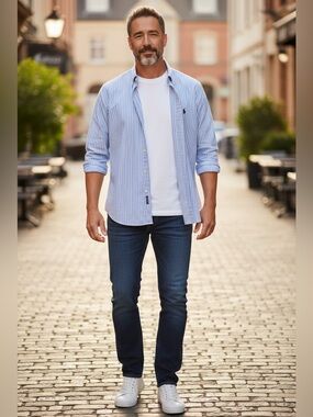 Ralph Lauren Men’s Oxford Shirt – XL Blue & White Striped Long Sleeve